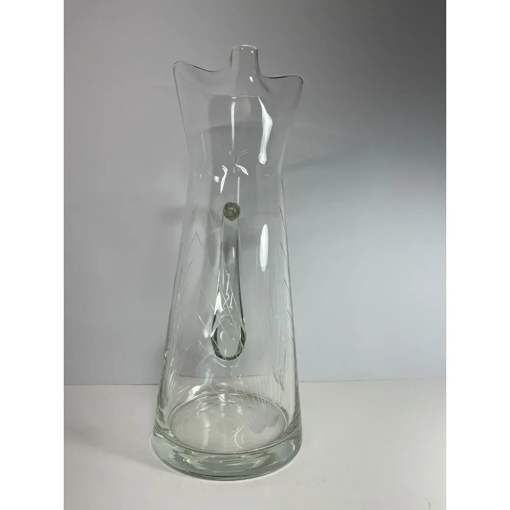 Vintage MCM Atomic Starburst Etched Glass Cocktail Pitcher Carafe 10